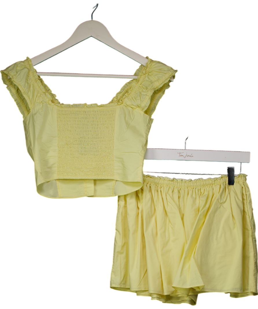 Oh Polly Yellow Faela Ruched Cotton-poplin Corset Top (uk8) And Skirt Set UK 10