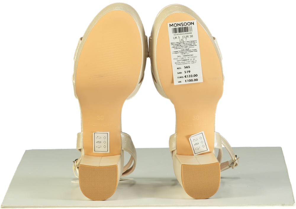 Monsoon Cream Pearlised Platform Heeled Sandals UK 5 EU 38 👠