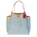 Ferrari X Charles Leclerc Large Tote Bag In Blue Canvas And Stone Leather