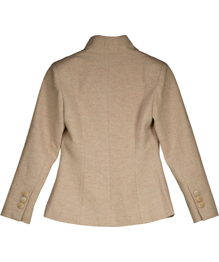 Aavelle Beige Chevron Tweed Curved Blazer UK S