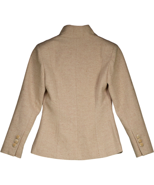 Aavelle Beige Chevron Tweed Curved Blazer UK S