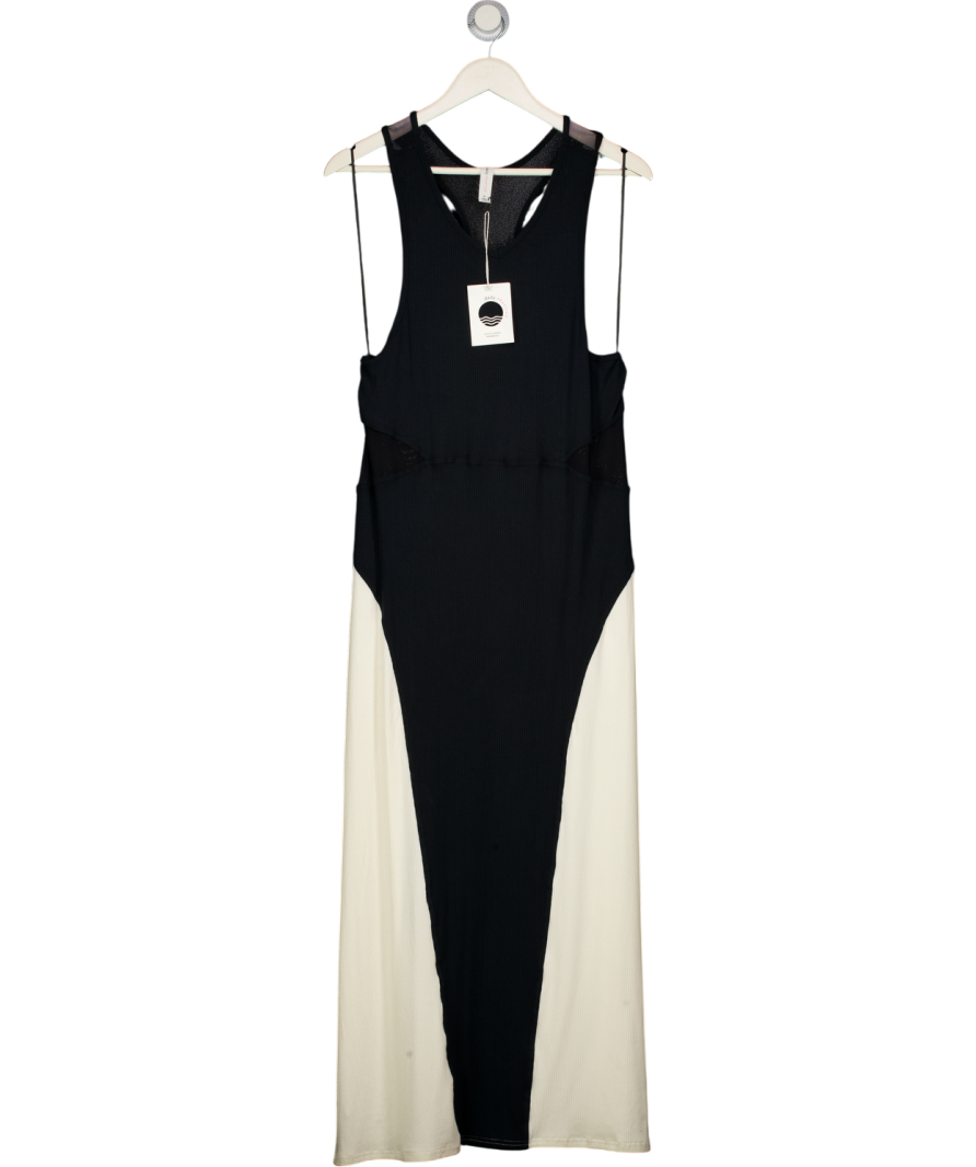 ANTHROPOLOGIE DAILY PRACTICE Black & Ivory Racer Back Ribbed Maxi Dress UK XL