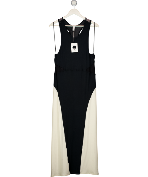 ANTHROPOLOGIE DAILY PRACTICE Black & Ivory Racer Back Ribbed Maxi Dress UK XL