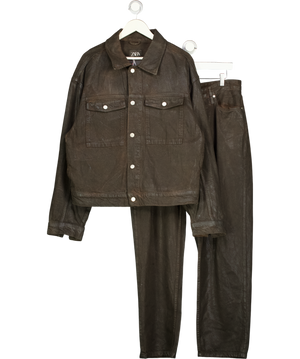 ZARA 2-piece Brown Coated Denim Jacket & Jeans (w34) Set UK L