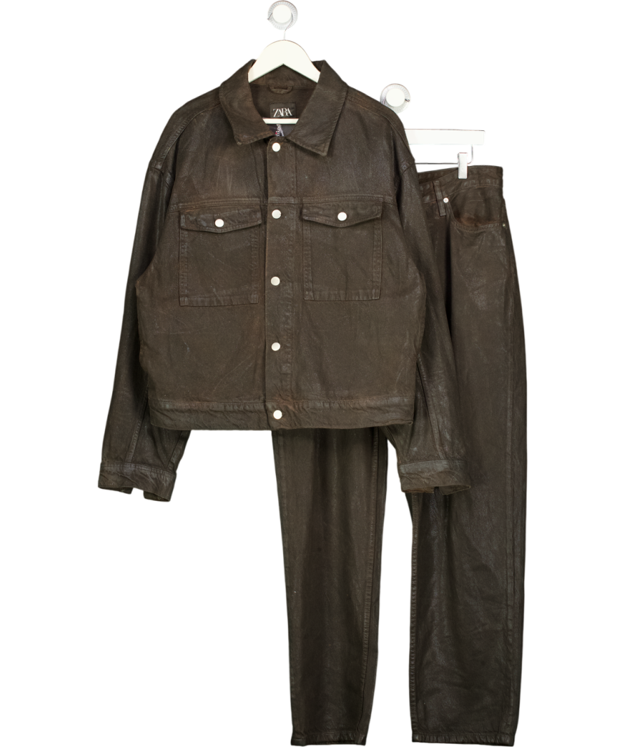 ZARA 2-piece Brown Coated Denim Jacket & Jeans (w34) Set UK L