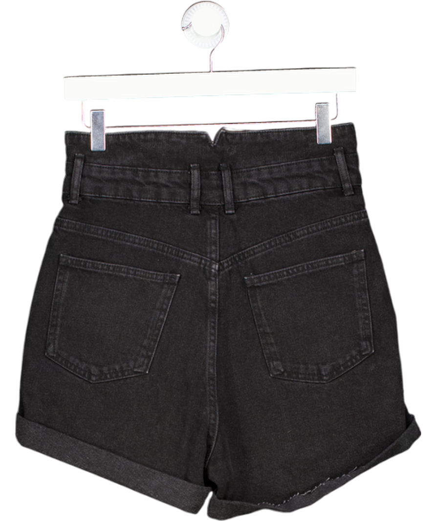 ZARA Black Denim Pleat Detail High Waisted Shorts UK 8