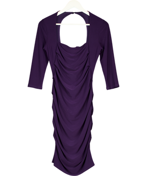 Ossie Clark Purple Square Neck Ruched Midi Dress UK 10