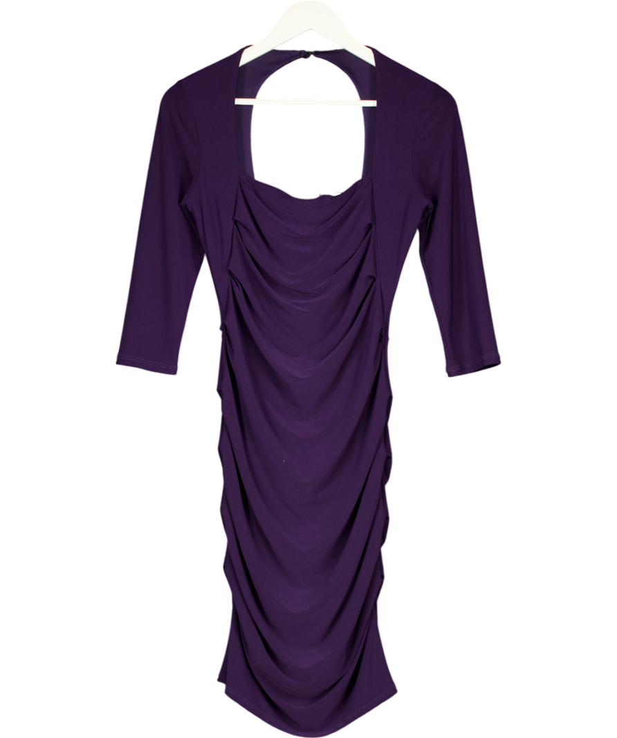 Ossie Clark Purple Square Neck Ruched Midi Dress UK 10
