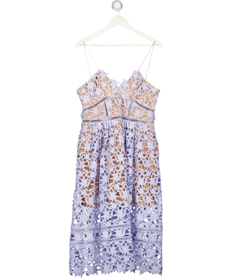 SELF PORTRAIT Lilac Blue Azaelea Floral-embroidered Woven Midi Dress UK 16
