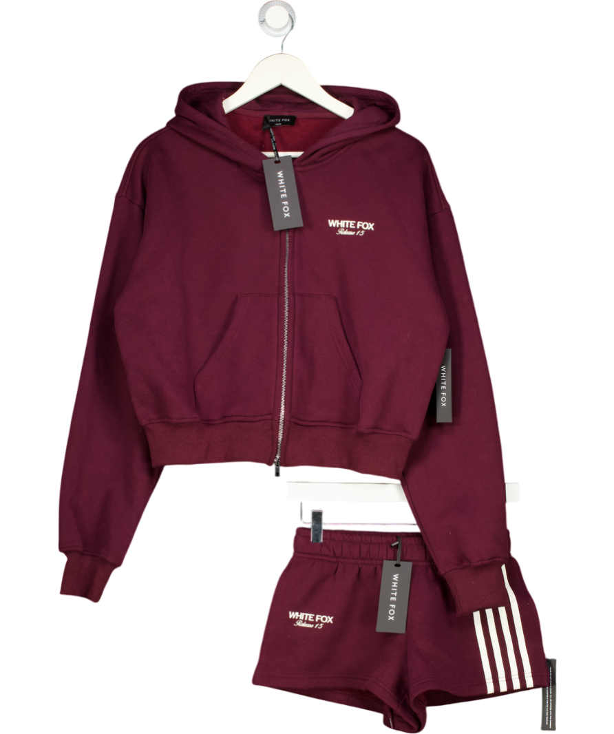 WHITE FOX 2-piece Burgundy Red Zip Hoodie And Shorts Set UK XS