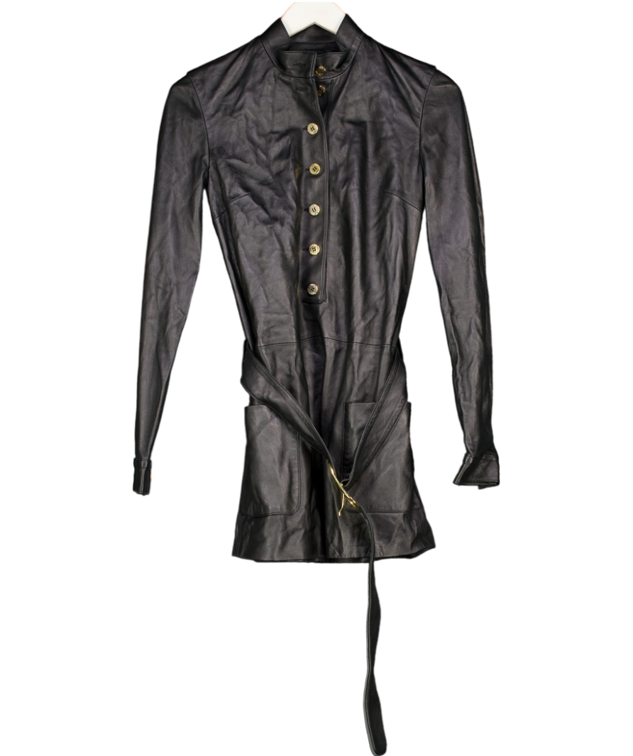 PIERRE BALMAIN Vintage  Black Leather Front Button Up Mini Dress It40 UK 8
