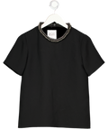 Sandro Black Studded Neckline Crepe Short Sleeve Top Sz1 UK 8