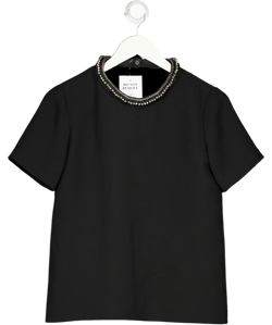 Sandro Black Studded Neckline Crepe Short Sleeve Top Sz1 UK 8