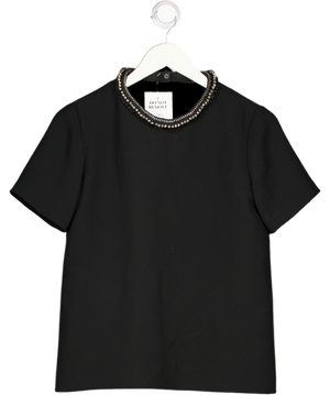 Sandro Black Studded Neckline Crepe Short Sleeve Top Sz1 UK 8