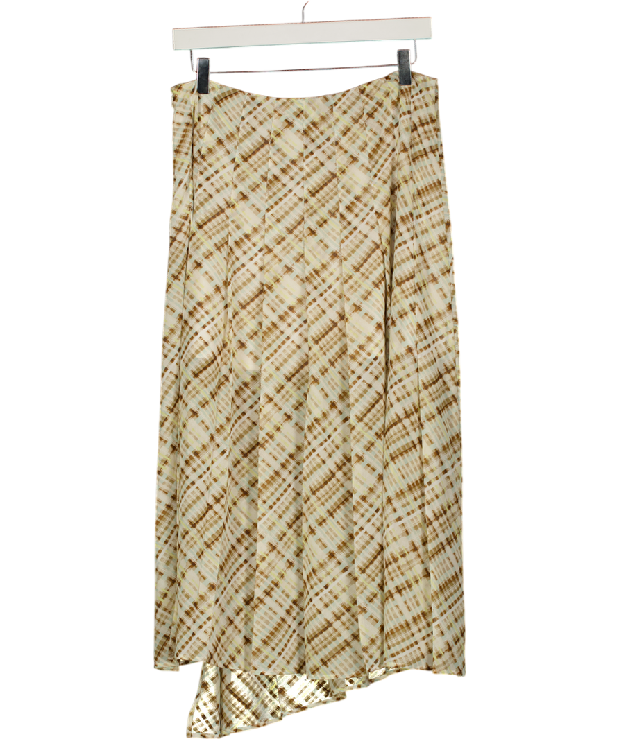 M&S Brown Mix Chiffon Checked Midi A-line Skirt UK 10