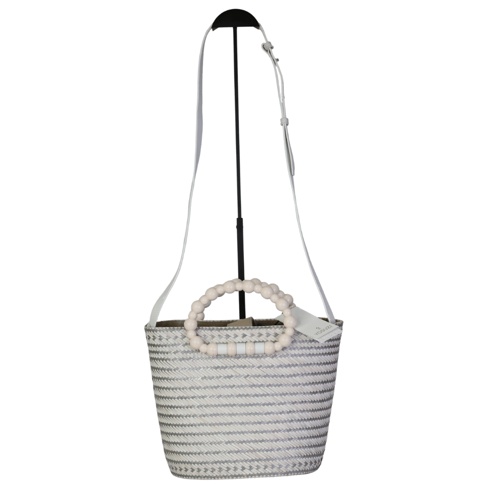 YOSUZI White / Grey Woven Beaded Handle Bag