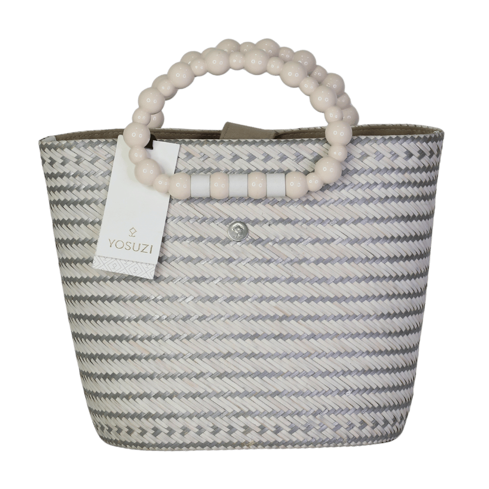 YOSUZI White / Grey Woven Beaded Handle Bag