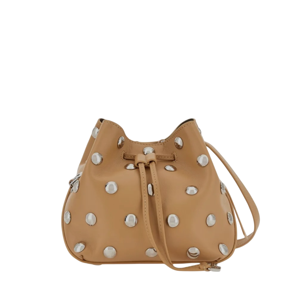 HOGAN Beige / Silver Leather Hocket Studded Bucket Bag
