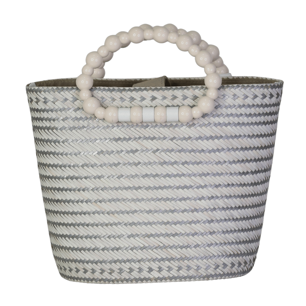 YOSUZI White / Grey Woven Beaded Handle Bag
