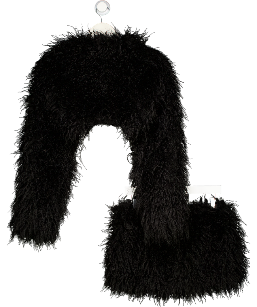 Mars the Label Black The Sabrine Faux Fur Cropped Shrug UK 8