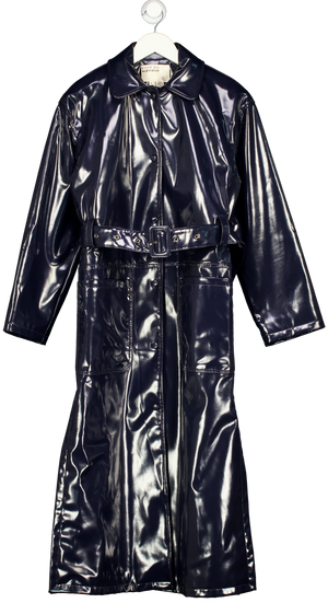 TED BAKER Navy Blue Tinnah Single-breasted Vinyl Trench Coat Sz0 UK 6