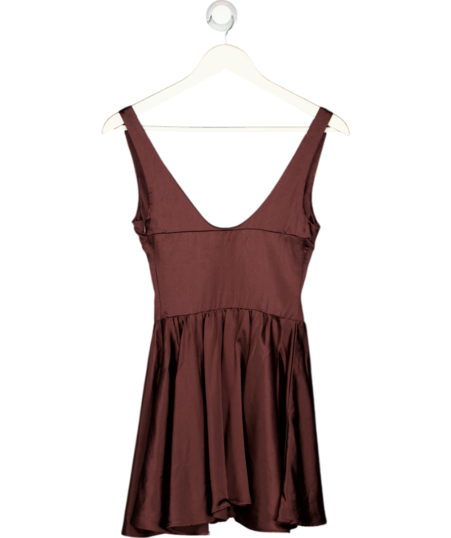 HOUSE OF CB Rich Brown Satin Waisted Mini Dress UK XS