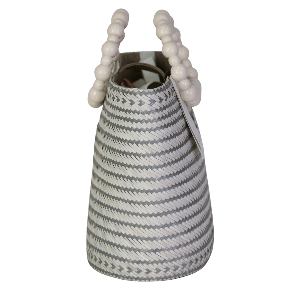 YOSUZI White / Grey Woven Beaded Handle Bag