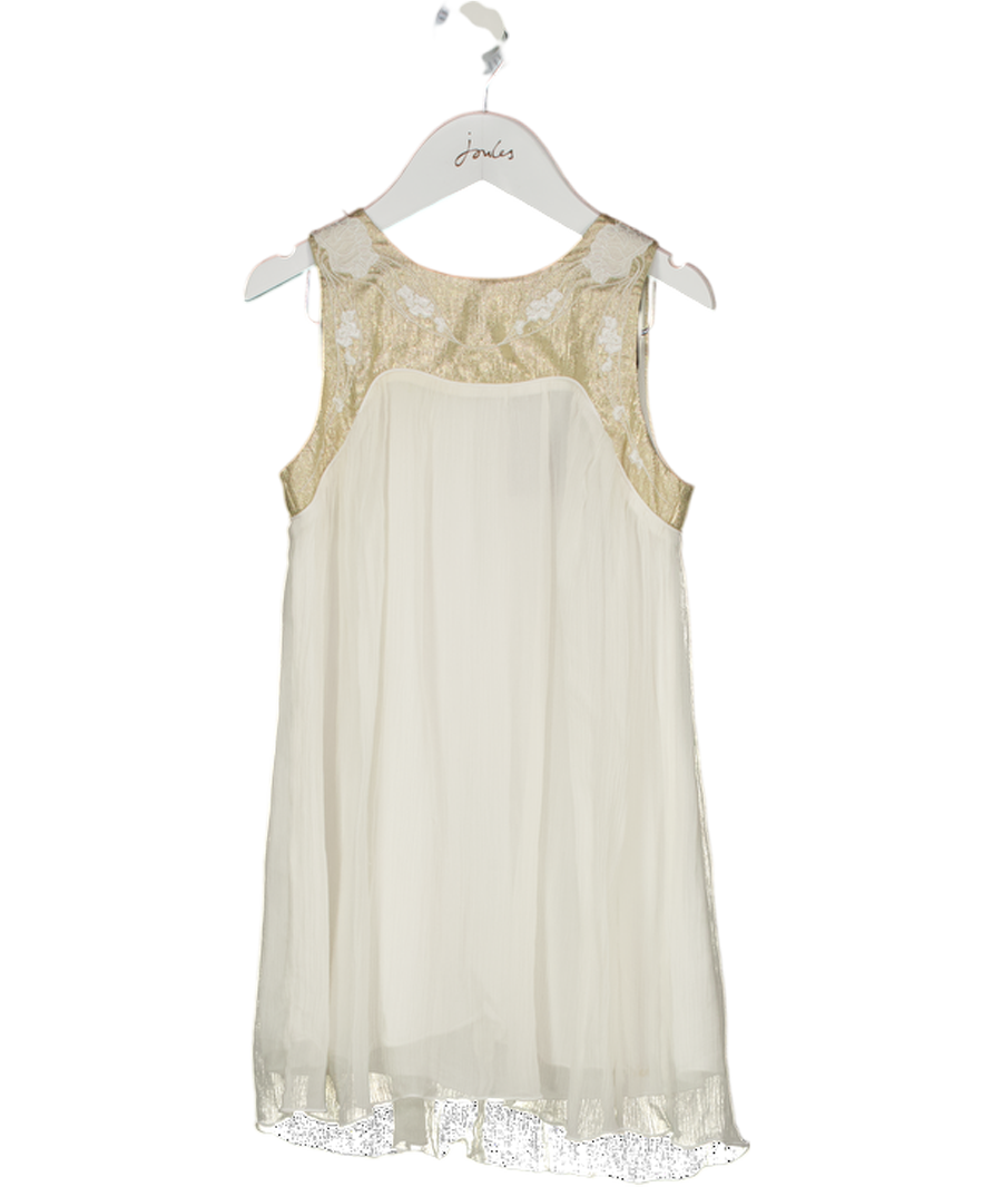 Chloé Kids 100% Silk Chiffon Cream And Gold Dress 6 Years
