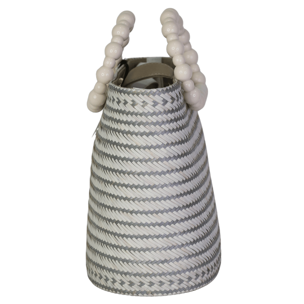 YOSUZI White / Grey Woven Beaded Handle Bag