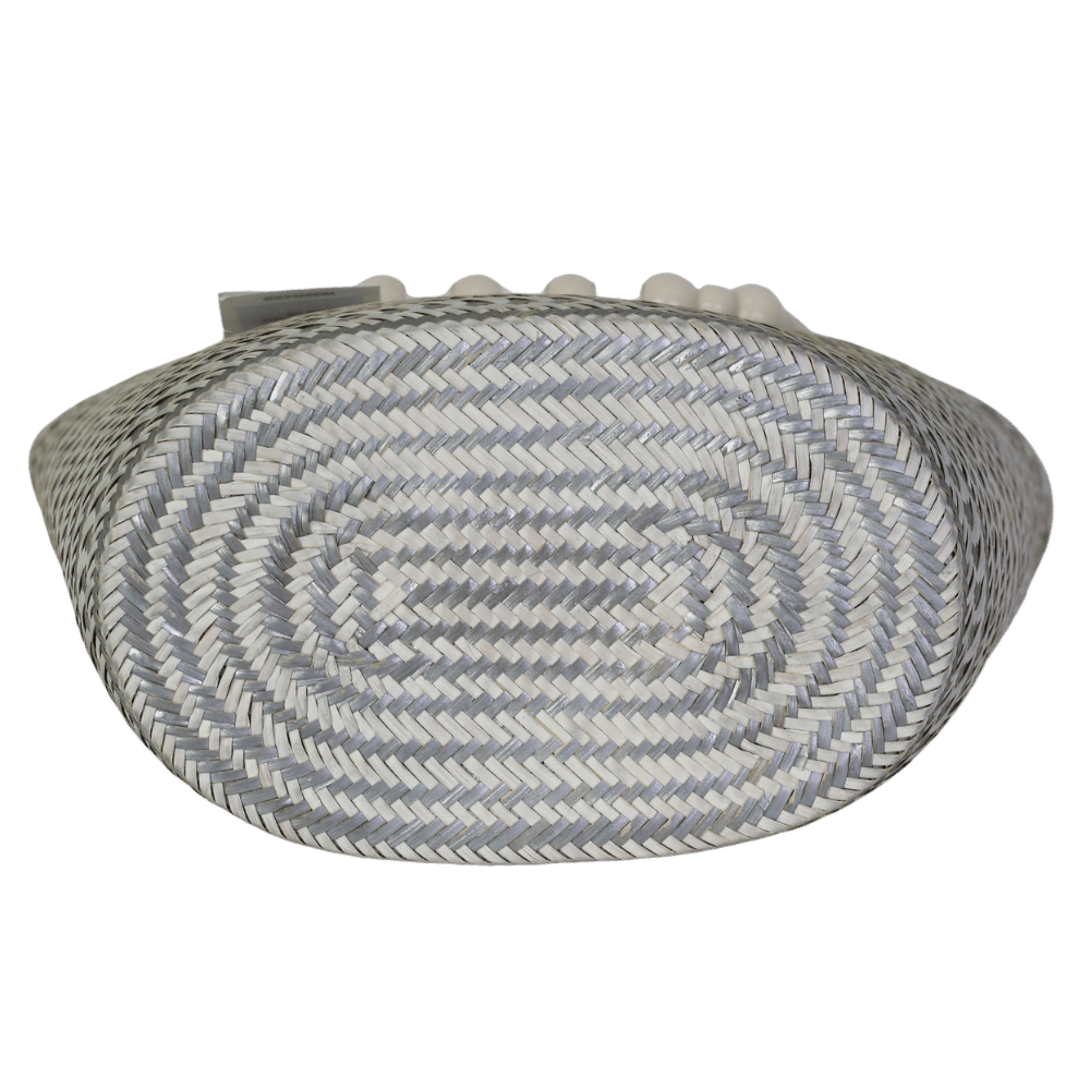 YOSUZI White / Grey Woven Beaded Handle Bag