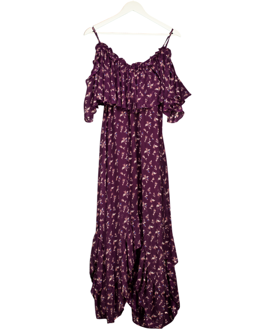 MISA Los Angeles Dark Purple Floral Cold Shoulder Dress UK XS