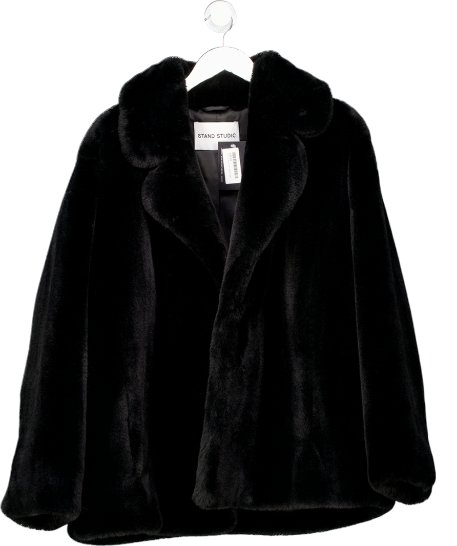 STAND STUDIO Black Faux Fur Coat UK S/M