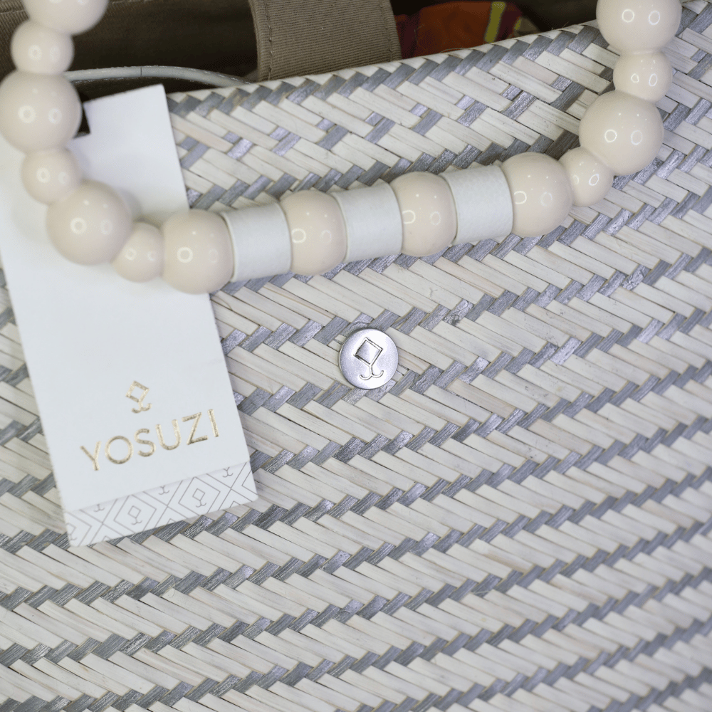 YOSUZI White / Grey Woven Beaded Handle Bag
