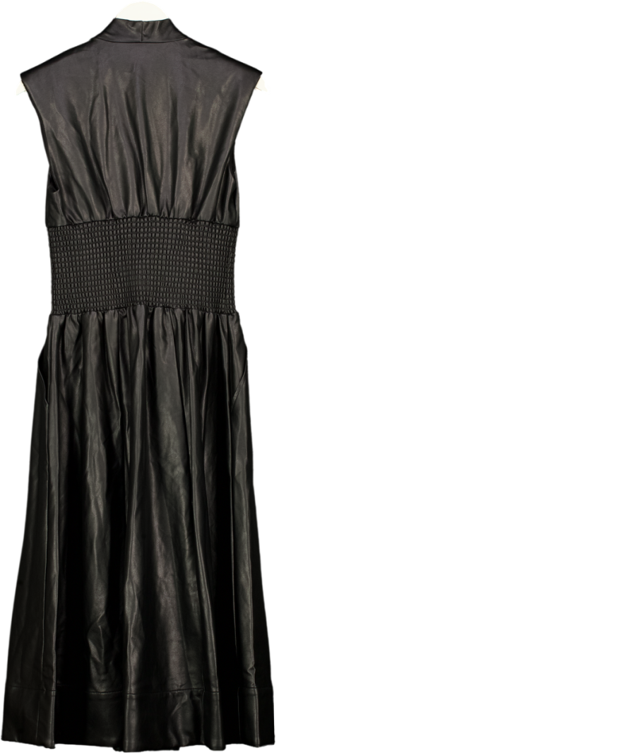 Anthropologie Black The Tommie Faux Leather Front Zip  Shirt Midi Dress UK S