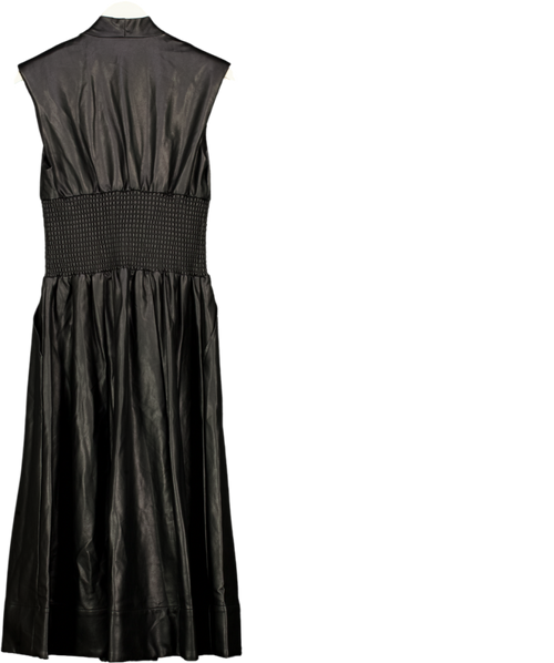 Anthropologie Black The Tommie Faux Leather Front Zip  Shirt Midi Dress UK S