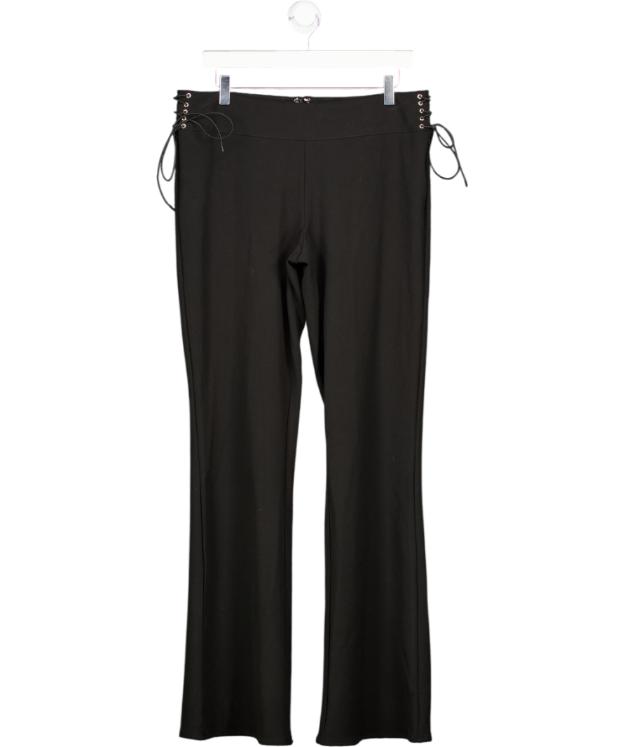 White Fox Black Wide Leg Lace Up Trousers UK L