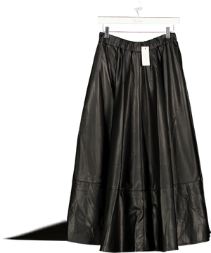 KAREN MILLEN Black Faux Leather Pleated Full Maxi Skirt UK 10