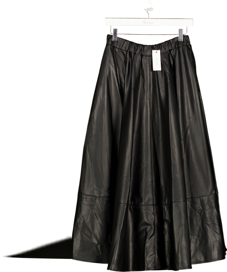 KAREN MILLEN Black Faux Leather Pleated Full Maxi Skirt UK 10
