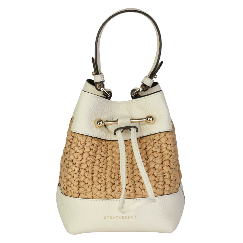 Strathberry Cream Ivory Leather-raffia Osette Top-handle Bag with crossbody strap