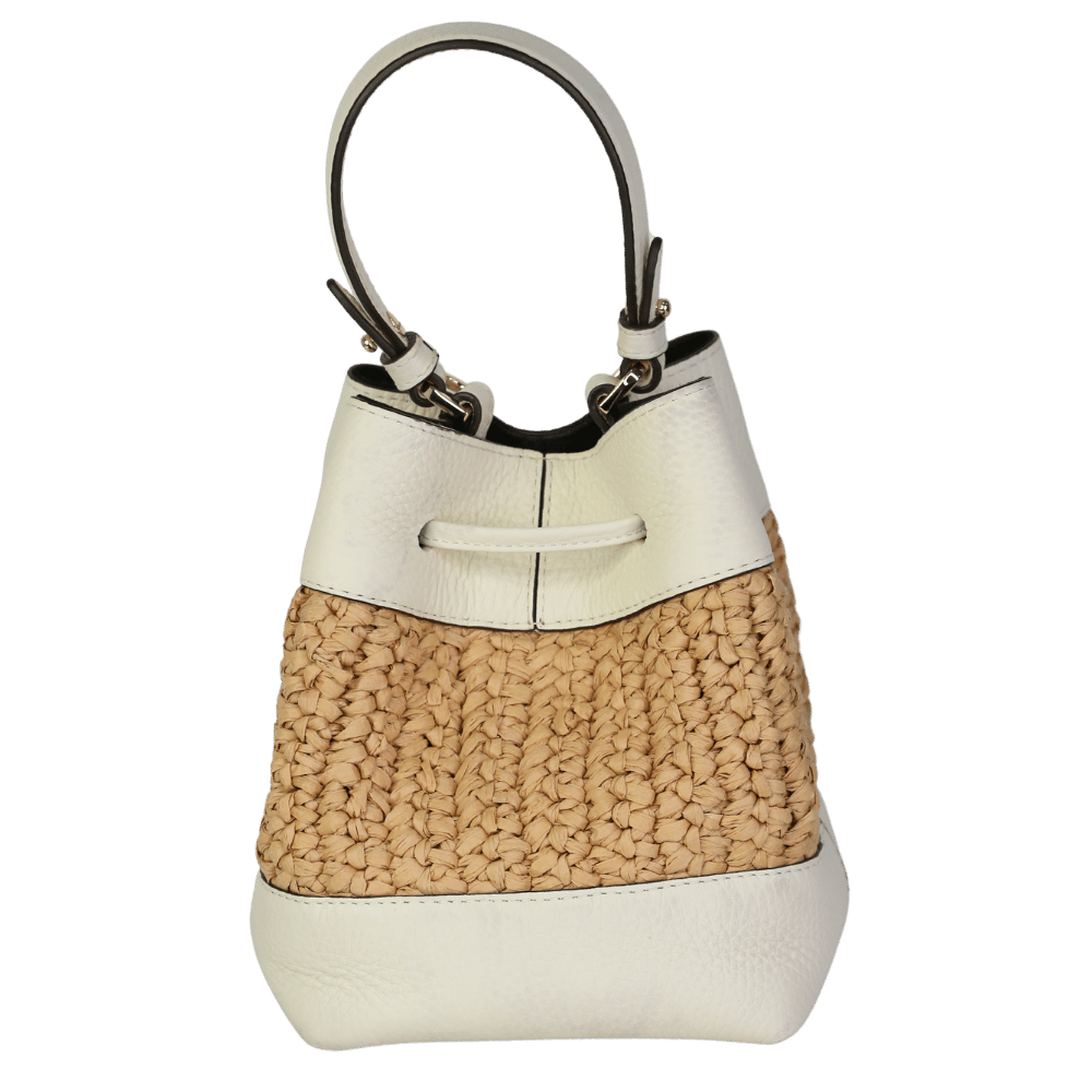 Strathberry Cream Ivory Leather-raffia Osette Top-handle Bag with crossbody strap