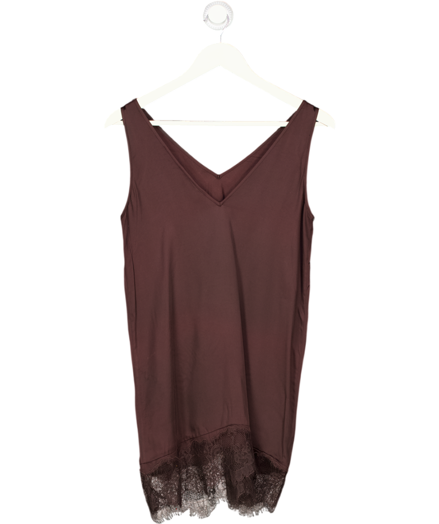 ALLSAINTS Dark Brown Eloise 2-in-1 Jumper & Sleeveless Lace Trim Mini Dress UK XS