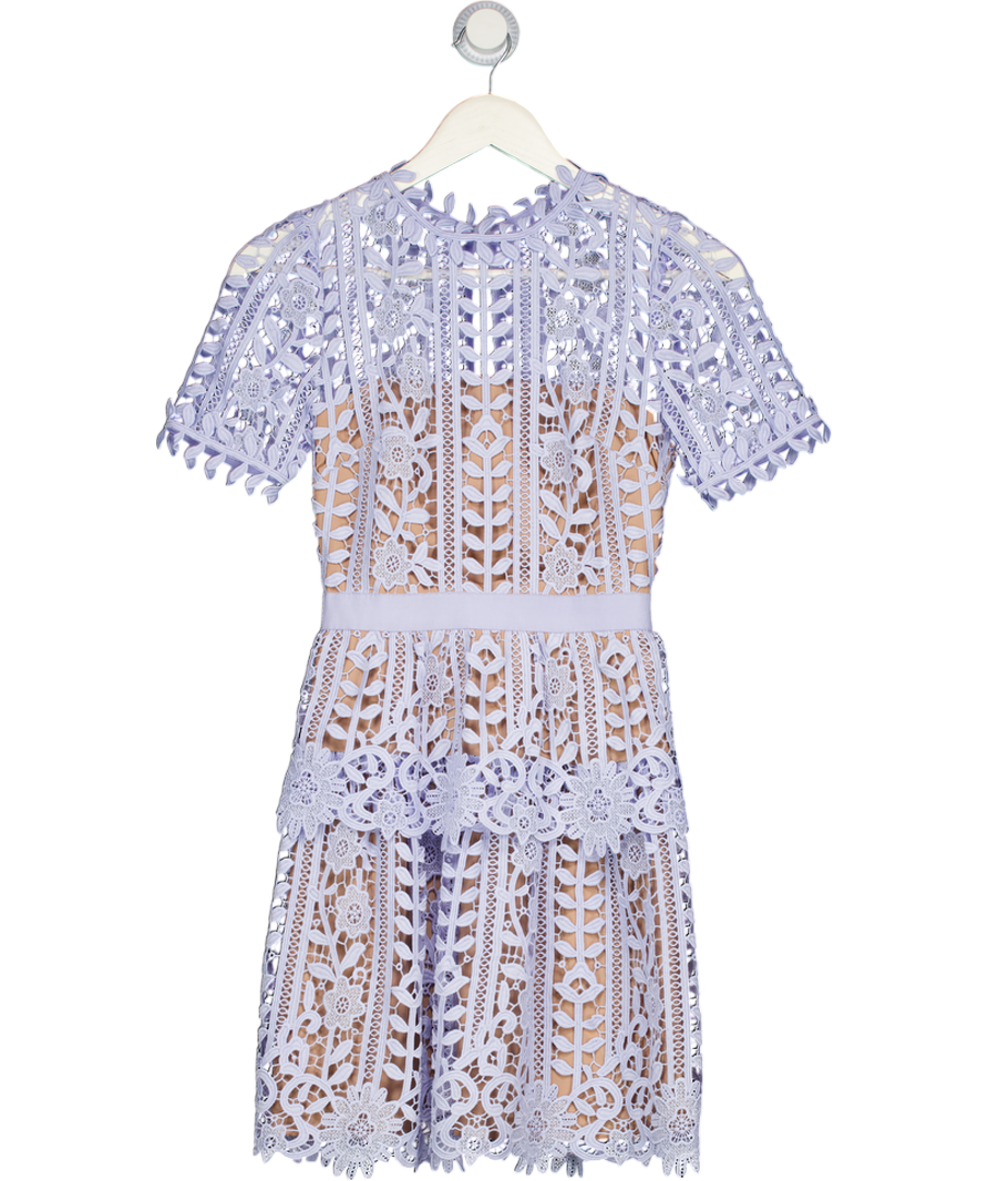 SELF PORTRAIT Lilac Blue Guipure Lace Mini Dres UK 4