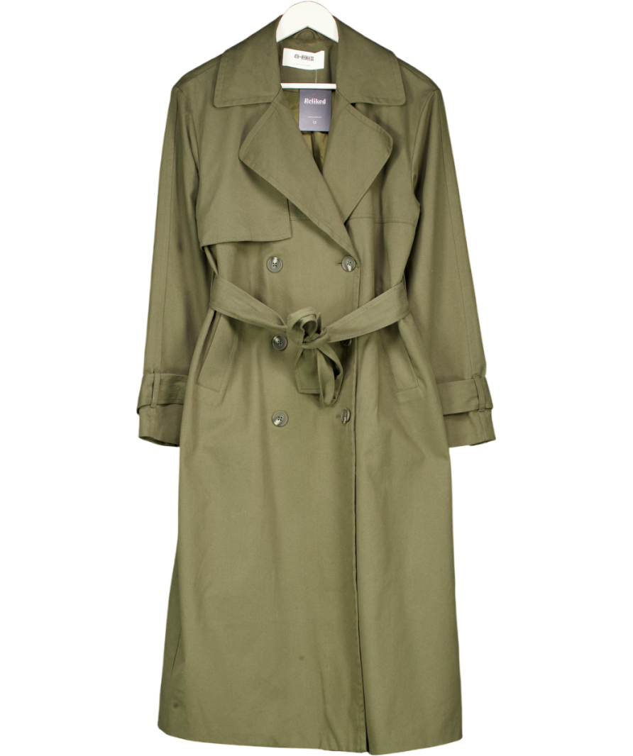 4th & Reckless Green Tabi Khaki Belted Longline Trench Coat UK 10