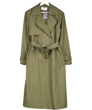 4th & Reckless Green Tabi Khaki Belted Longline Trench Coat UK 10
