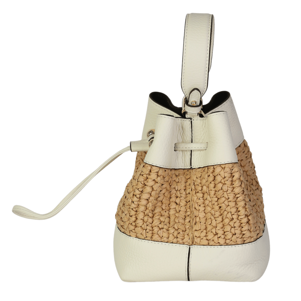 Strathberry Cream Ivory Leather-raffia Osette Top-handle Bag with crossbody strap