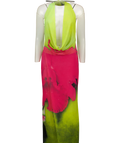 I AM GIA Samantha Green And Pink Orchid Print Halter Maxi Dress UK XS