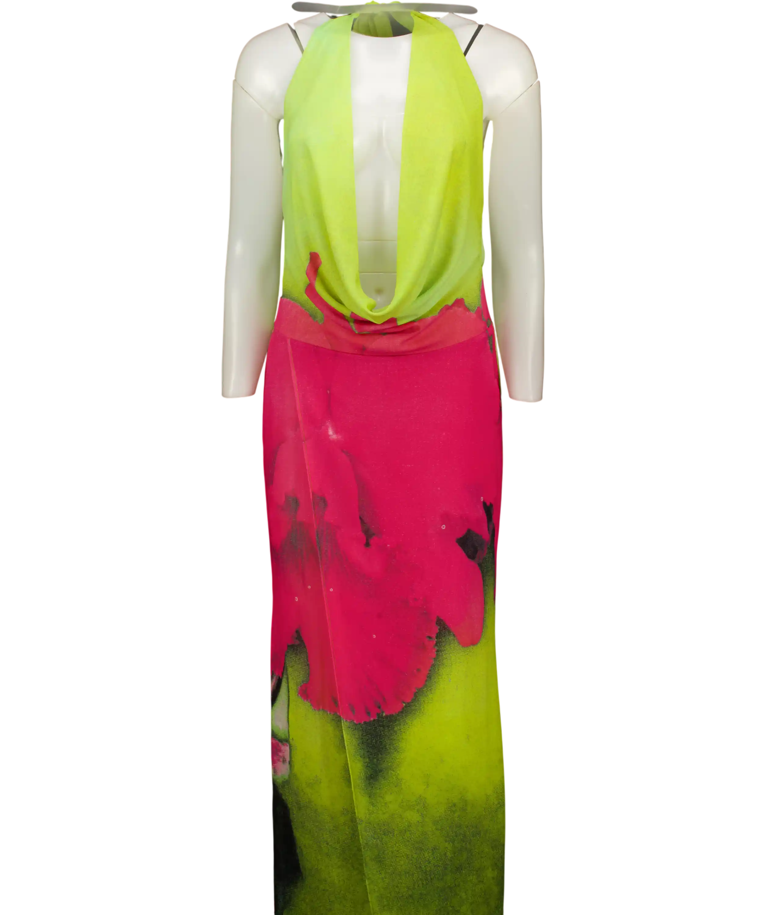I AM GIA Samantha Green And Pink Orchid Print Halter Maxi Dress UK XS