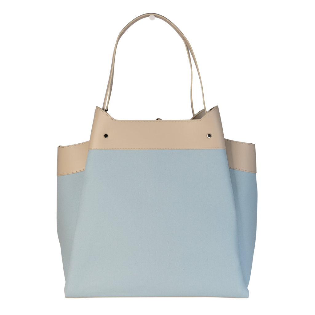 Ferrari X Charles Leclerc Large Tote Bag In Blue Canvas And Stone Leather