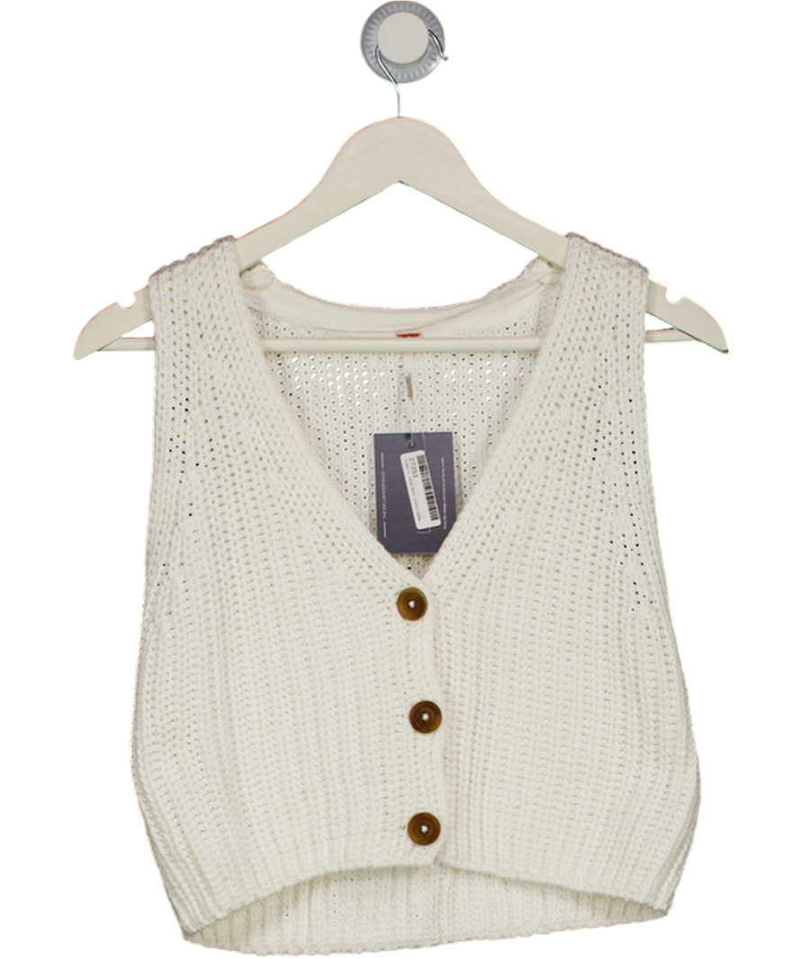 FREE PEOPLE White Chunky Cotton Knit Close To Me Vest Waistcoat Top UK S
