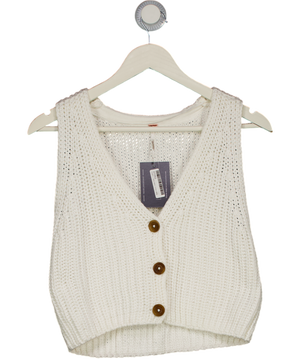 FREE PEOPLE White Chunky Cotton Knit Close To Me Vest Waistcoat Top UK S